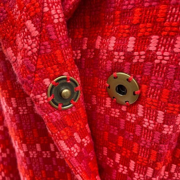 Cabi Sloan Wool Blend Pea Coat Plaid Lined Pocket Snap Front Jacket Women Red XS - Picture 4 of 11